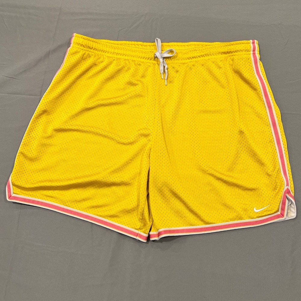 Nike Vintage Mesh Basketball Shorts Yellow Pink Stripe Y2K Girls Large L 12-14